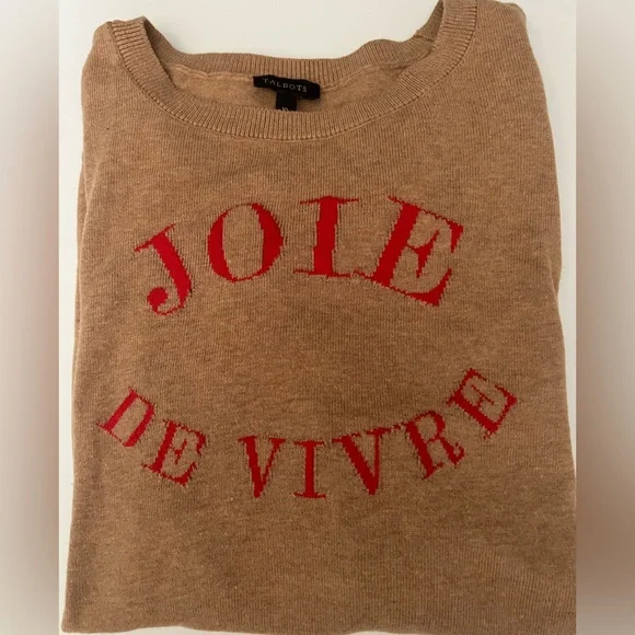 Talbots XL Camel Sweater with Red Script - Picture 7 of 8